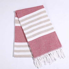 Load image into Gallery viewer, Striped Cotton Turkish Sports Bath Towel